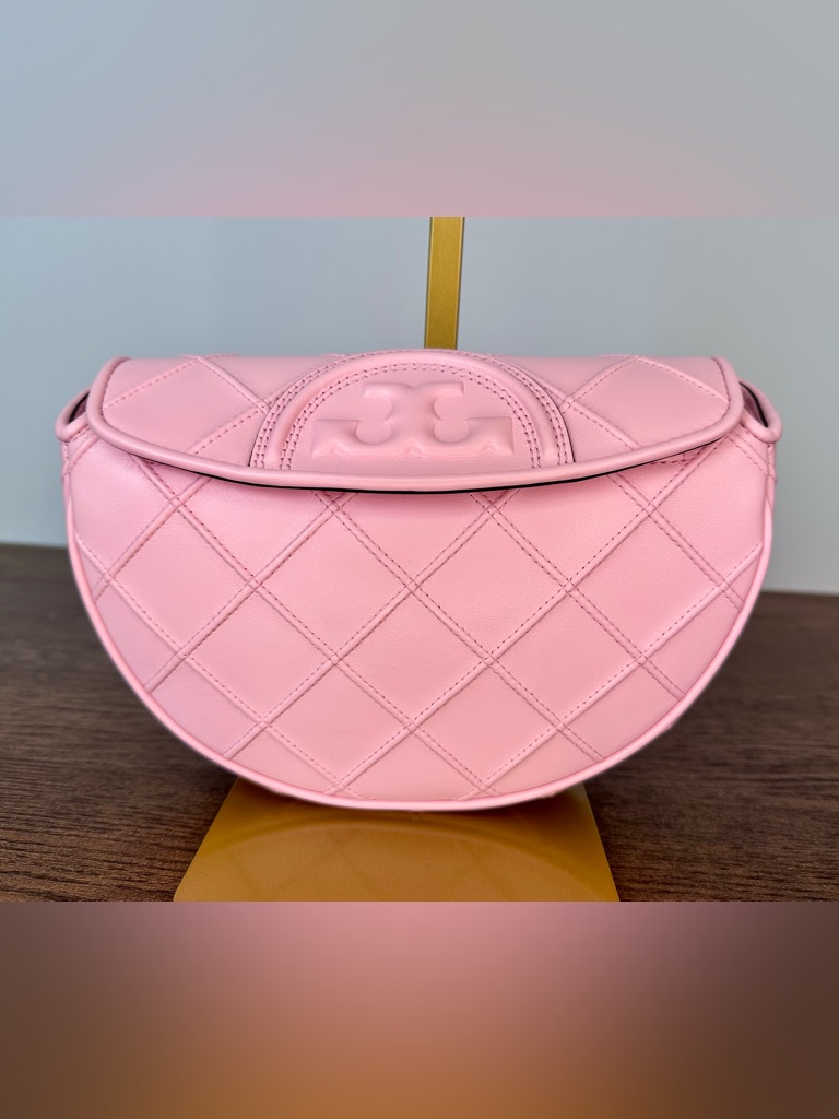 New Tory Burch Fleming Soft Mini Crescent Bag In Pink Pli